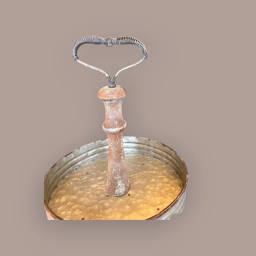 2-Tier‎ Serving Stand Home OS Silver Excellent Farmhouse Galvanized Metal